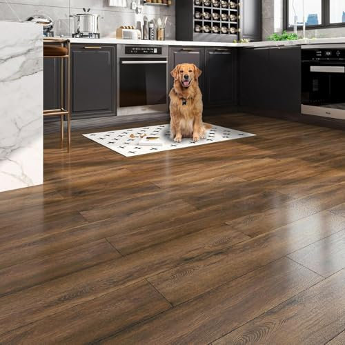 FunStick Pavimento PVC Adesivo Legno Piastrelle PVC Adesive Cucina Rivestimento Linoleum Marrone Pavimento Adesivo Cucina Bagno Parquet Vinile Legno Mattonelle Adesive Muro 90×15CM 17 Piastrelle