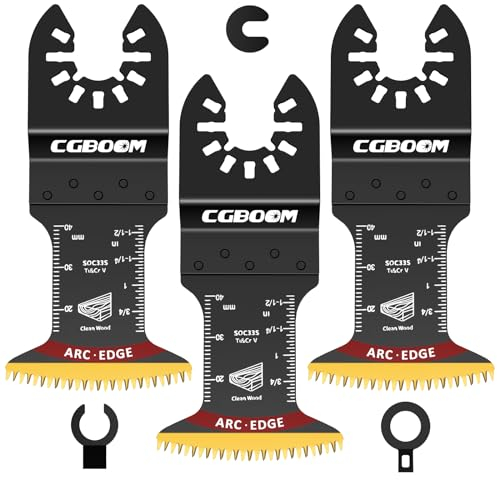 CGBOOM 3tlg Bogenkante Oszillierende Sägeblätter Titanium, Oszillierende Multitool Sägeblätter mit Japanischen Zähnen, Multimaster Sägeblätter, Multitool Zubehör Sauberes Schneiden für Holz Kunststoff