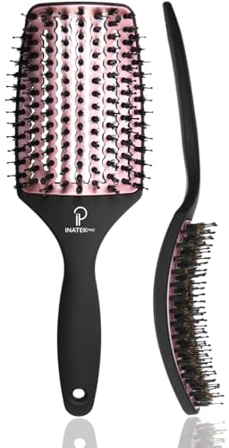 Inatekpro Professional Hair Brush – Curved Vented Boar Bristle Paddle Brush – Pain-Free Detangle Hair Brush for Curly, Wet & Dry Hair – Fast Blow Dry Brush for Women & Men (Large)