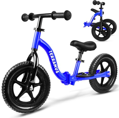 TERRAMUS Laufrad ab 2 Jahre bis zu 40 kg Kinder, 12 Zoll Räder, Höhenverstellbar Sattel und Lenker, Fußstütze, Tragegriff, Ultraleicht Kinderlaufrad Einfache Montage Balance Fahrrad für Jungen Mädchen