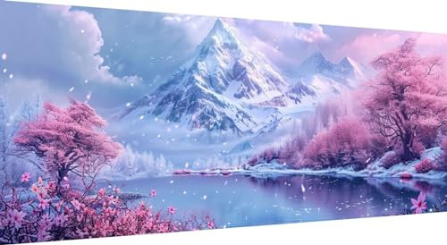 Qiaoqoo Berg Diamond Art Painting Landschaft Diamond Painting Bilder Erwachsene Basteln Runde Steine Strass Stickerei Kreuzstich Kunst Handwerk Diamant Malerei Set für Haus Wanddekoration 75x30cm