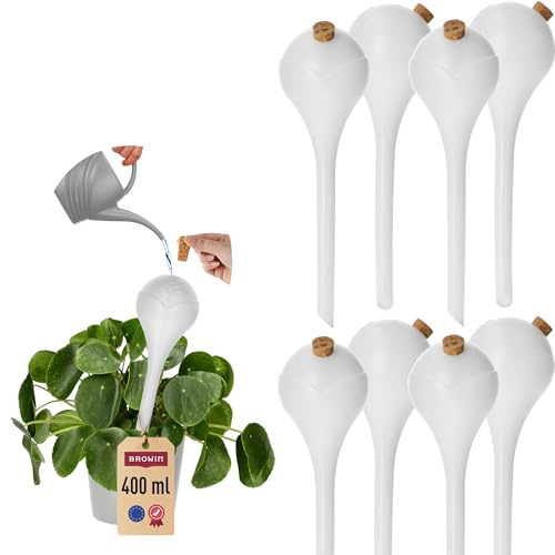BROWIN® Bewässerungskugeln für Pflanzen mit Stöpsel | dosierte Bewässerung | Automatische Bewässerungssystem für Pflanzen | Tröpfchenbewässerungsbausätze (400 ml) (8, weiss)