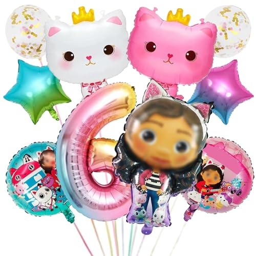KPPZWNXX 10 Piezas Gabys Dolhouse Globos para Fiestas de Cumpleaños 6 Años Niña, Gaby Decoracion Foil, Set de Fiesta para Decoracion Cumpleaños Niños (6)