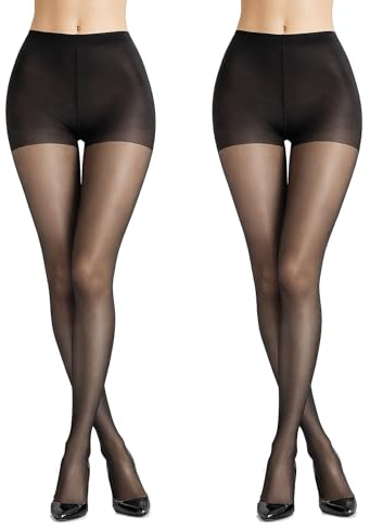 PIOGOWE 2Pack Sheer Tights for Women, 20D Legs, 40D Reinforced Top, Run-Resistant Knit, High-Stretch Waist, Reinforced Toes