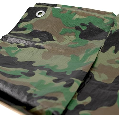 Camouflage 3x4m Abdeckplane Wasserdicht + 1x Bildmagnet! Gewebeplane mit Ösen Gartenplane Tarnplane Plane für Outdoor & Garten Holz Gartenmöbel Camping & Survival Ausrüstung Abdeckfolie 300 x 400 cm