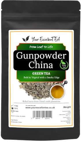 Gunpowder China Pellet-Rolled Loose Leaf Green Tea, Smooth & Rounded, 100g | Tightly rolled pellets unfurl into a bold, rounded cup with light smoky notes, ideal for Moroccan-style mint tea.