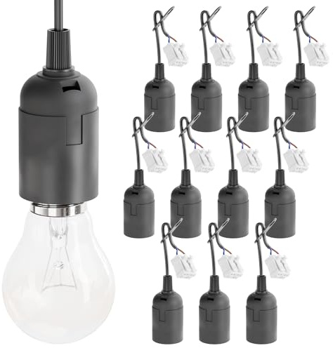 greate 12 x svart E27-lampsockel med snabbkoppling - E27-uttag inkl. dragavlastning - E 27 max. 60 W 250 V - e27 lamphållare, lamphållare, lamphållare, hållare