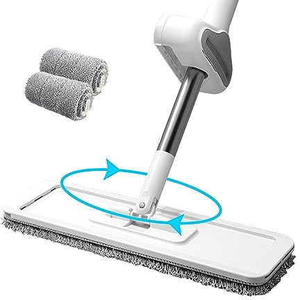 MOP Plano con un trapeador Giratorio de Piso de Microfibra de Secado rápido de autogrimido 360 ° con 2 Almohadillas de trapeador para Madera húmeda y Seca, Laminado, Limpieza de Azulejos, trapea