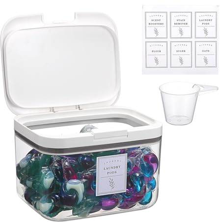 TOLIDA 2.8L Clear Laundry Pods Container with White Push Up Lid