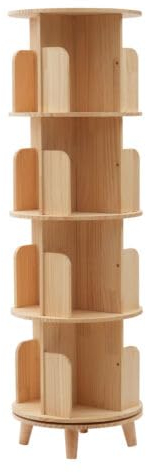 Esyogen 4-stufig Holz Drehbares Bücherregal 360° drehbar Display Bücherregal Bodenstehendes Bücherregal Buch Spielzeug Zylindrisch Lagerregal für Balkone, Wohnzimmer, Arbeitszimmer