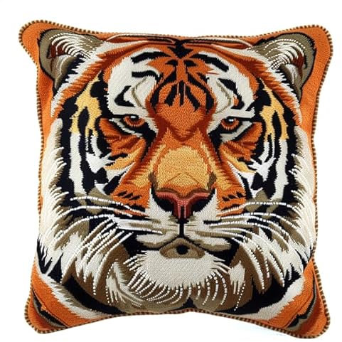 Kitquiver Knüpfkissen Set Tiger Knüpfset für Erwachsene (43X43cm) Bastelset Knüpfen Kissen Bastelset Knüpfen Handwerksset Kissen DIY Bastelset für Anfänger für die Sofa-Heimdekoration