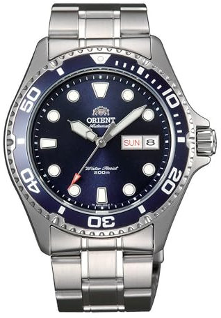 Orient Sports Mako 2 & Ray 2 - Orologio Da Uomo Automatico a Carica Manuale Impermeabile Bracciale e Cassa In Acciaio Metallizzato Quadrante Blu - TAA02005D9 AA02005D