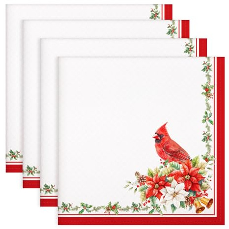 Arquiel Servietten Weihnachten Rot Vogel 6er-Set, Stoffservietten 100% Baumwolle Weiches Hochwertige Wiederverwendbare Esstisch Servietten für Weihnachten Küche Haushalt Party(45×45cm)