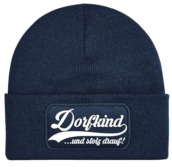 NIMAMA Mütze Beanie Dorfkind Wintermütze Statement Spruch Print Geschenk Unisex Strickmütze für Herren & Damen