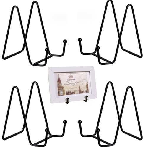 Support pour Assiettes en Métal,4 Pièces Noir Chevalet Support Presentoir Porte Assiette,11cm Metal Support Assiette Decorative,Supports Décoratifs,Support Cadre Photo de Table pour Photo,Livre