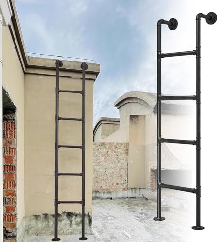 Wall Mounted LadderHeavy Duty Metal Ladder for Home Loft，Wall Mounted Bunk Bed Ladder Black Wrought Iron Fire Escape Ladder for Emergency Home Safety Climbing Ladders(1.85m/6ft/73i