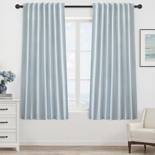 UHITECH Hellblaue Verdunkelungsvorhänge für Schlafzimmer, 160 cm lang, 2 Paneele, 100 % verdunkelnd, natürlicher Vorhang für Wohnzimmer, mit Schlaufen auf der Rückseite, Schienensystem, moderne