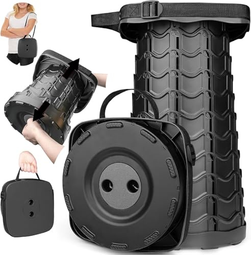 Square Collapsible Stool for Adults, Portable Folding Camping Seat, 400lbs | Lightweight but sturdy, retractable telescoping design with adjustable heights for fishing, hiking, travel, festivals, BBQ