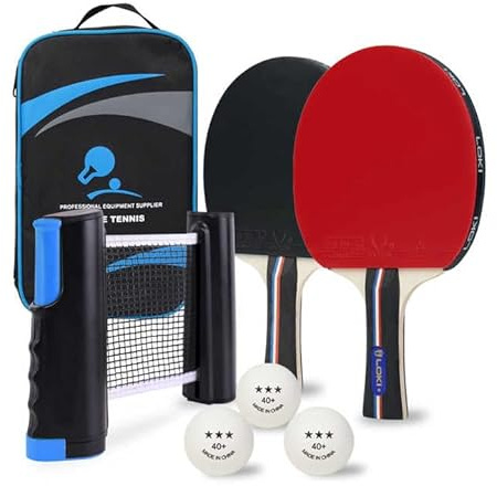 LOKI Set di racchette da ping pong con rete e palline a 3 stelle, racchetta da ping pong premium con approvazione ITTF, rete estraibile, borsa per il trasporto
