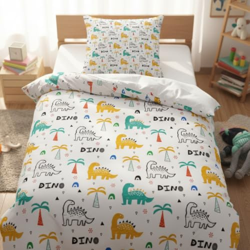 DJDEA Dinosaure, copripiumino 140 x 200 cm, copripiumino per bambini in microfibra per 1 persona, set da letto con cerniera per bambini con federa 65 x 65 cm