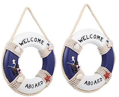 Vaguelly 2Pcs Nautical Lifebuoy Pendants Mediterranean Style Wall Decorations for Home Bar Charming Beach Decorative Swim Ring Ornaments