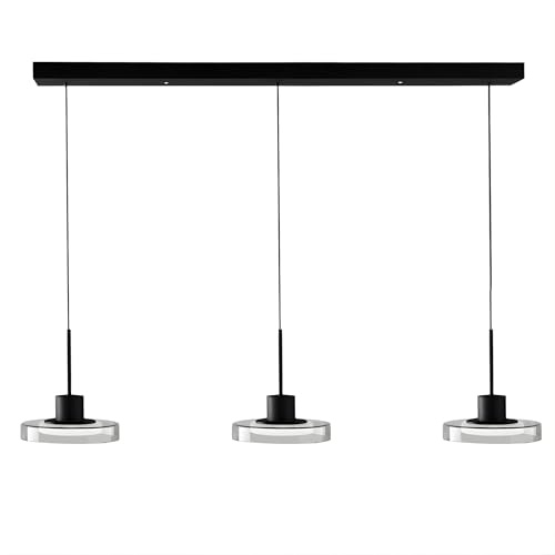 Liadomo Pendelleuchte Volos, Glas Hängelampe 3-flammig, LED, dimmbar | modernes Design, Esstischlampe, höhenverstellbar, 110 cm Länge, Schwarz, Fernbedienung, 3000-6000K, Nachtlicht, Timerfunktion