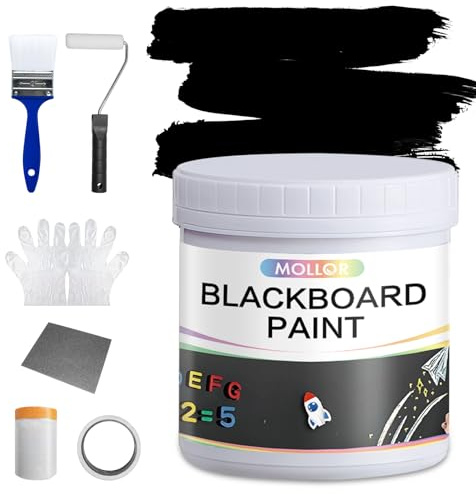 Mollor Chalkboard Paint Black Chalk Board Paint for Wall, Wood, Metal, Glass, Plaster Boards Sign, Frame or Any Surface, Use with Chalk Pen Wet Erase, Non-Toxic, Quick-Dry - 500g, 16Oz Cover 65 sf