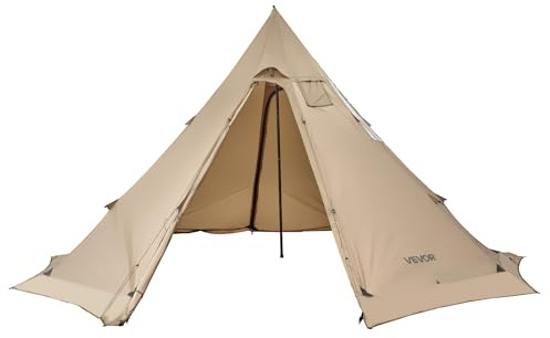 VEVOR Tipi Zelt für 4–6 Personen, tragbares Indianerzelt mit Ofenanschluss, Campingzelte aus Segeltuch, leichte 4-Jahreszeiten-Schutzzelte zum Wandern, Angeln und Rucksackreisen, Größe L