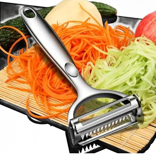 Pelaverdure 2 in 1 e affettatrice julienne per cucina, argento