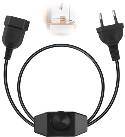 Variateur LED Rotatif avec Interrupteur, Câble 1M Noir, Variateur d'Intensité Silencieux 220-250V 100W Max, UNIQUEMENT pour Lampes et Ampoules LED DIMMABLES