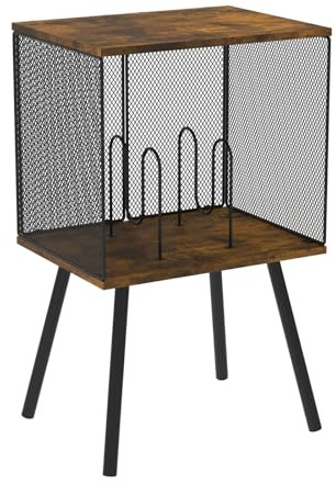Hellery Supporto per Giradischi Con Mobiletto Portaoggetti, Mobile Giradischi Con Divisori Regolabili, Porta Dischi Vinile in Legno E Ferro, Ripiano Inferiore PUò Contenere Fino a 100 Album