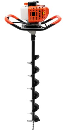 HIKUUER Bensin jordborr jordhålsborr trädgårdsborr 2-takts jordborr 52 cc 1,2 l tank med 3 borrar 10 cm, 15 cm, 20 cm diameter