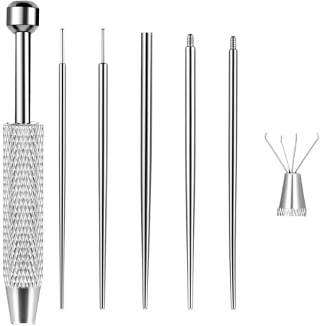 Telooco 6 st piercingkit piercing boll greppverktyg och 16 g 18 g rostfritt stål piercing avsmalnande platt baksida örhänge insättningsverktyg kroppspiercing ändringssats för öra näsa läpp navel
