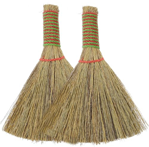 FRCOLOR 2Pcs Desktop Broom Small Hand Broom Dust Brush for Desk Keyboard Car Interior Furniture and Bookshelves Portable Short Handle Sweeper for Home Cleaning