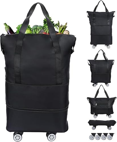 sanjianke-fs Lightweight Reusable Grocery Bag on Wheels Shopping Bag with Wheels, Detachable Roller Tote Bag, Luggage Bag, used for Shopping, Camping, Traveling, Large Capacity