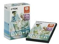 TDK DVD+R - Caja de vídeo (4,7 GB, 8 x 5 Unidades)