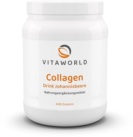 vitworld Collagen Lift Drink Pulver Johannisbeere, mit natürlichem Aroma und weniger Süßungsmitteln, 400g