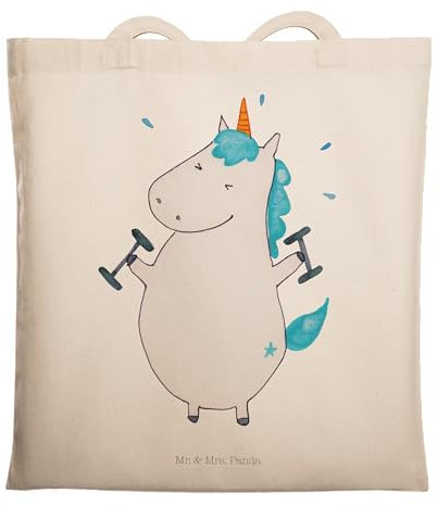 Mr. & Mrs. Panda Strandtasche Einhorn Fitness - Geschenk, Gym, Tote Bag, Shopper, Shopping Tasche, Unicorn, Einhörner, Sport, Laptoptasche, Fitnessstudio, Stoffbeutel