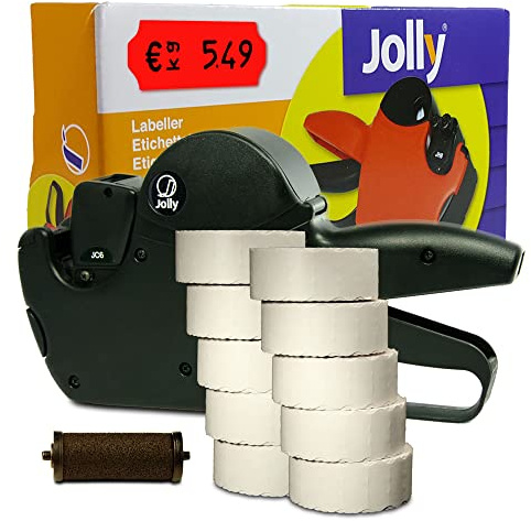 Preisauszeichner Set Jolly C6 inkl. 10 Rollen 26x12 Preisetiketten - leucht-rot permanent + 1 Farbrolle | Auszeichner Jolly | HUTNER