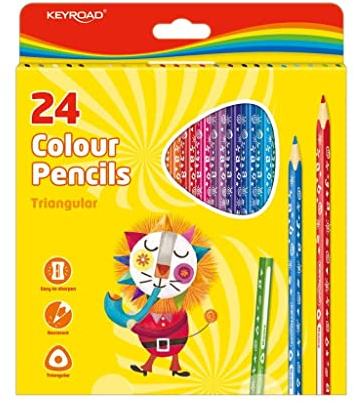 KEYROAD Buntstifte Dreikantform - 24 Stück/Mischfarben/Erwachsene und Kinder/Weicher Graphit/Ideal für MalbücherLoch zum Aufhängen/Komfortabel Handflächengriff für Kleinkinder
