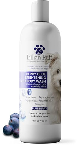 Lillian Ruff PRO Formula Berry Blue Brightening Pet Shampoo - Ultra-Hydrating Professional Whitening Dog Shampoo, Vivid Show-Quality Coat Enhancer, Tear Stain & Odor Eliminator With ProVitamin B5 16oz