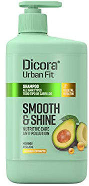 Dicora Urban Fit Smooth&Shine Champú para Todo Tipo de Cabellos 800 ml | Hidratante y Reparador | Con Aguacate y Moringa | Sin Siliconas | Con Keratina Vegetal