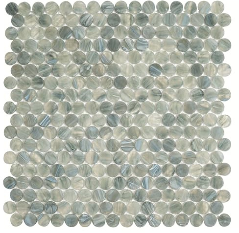 Apollo Tile 10-Pack 12.2 x 12.2-in. Gray Glossy Penny Round Mosaic Glass Wall and Floor Tile at 10.34 sq. ft. Per Case APLAPN9901EC03, Glass Mosaic Tiles for Bathroom Decor and Kitchen Decor