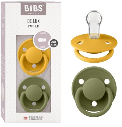 BIBS De Lux Schnuller, 0+ Monate, 2er-Pack, Honey Bee/Olive