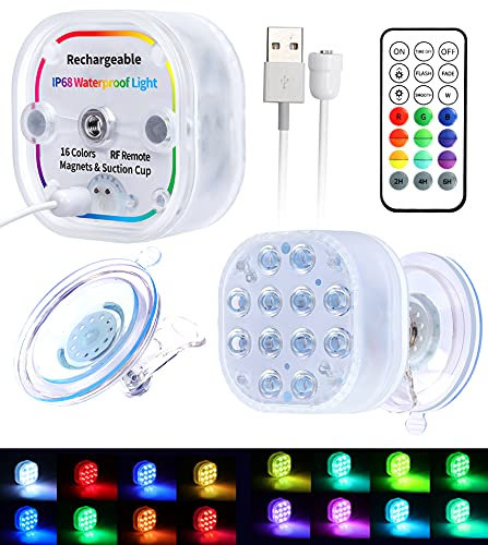 Rechargeable Led Pool Lights for Inground Pool , Above Ground Pools, Updated Submersible Led Lights with Super Large Suction Cup, Magnetic Pool Light, Full Waterproof Led Color Changing VIDOME 2 Sets