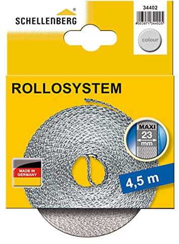 Schellenberg 34402 Cintino per tapparelle avvolgibili 23 mm x 4,5 m - sistema Maxi, cinghia tapparella grigio