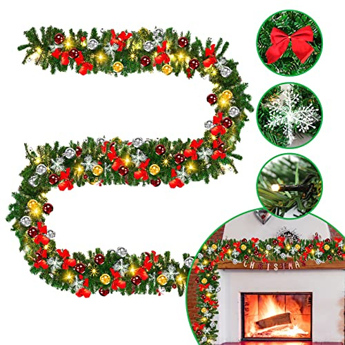 Randaco 5m Weihnachtsgirlande mit 100 LEDs Tannengirlande Künstlich inkl. Deko Weihnachtskranz 8 Modus Lichterkette Weihnachtsdeko für Innen und Außen