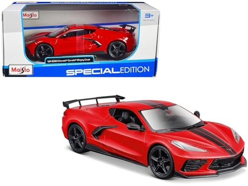 Maisto Chevrolet Corvette Stingray Coupe 2021: Modellauto im Maßstab 1:24, Türen beweglich, rot (531534R)