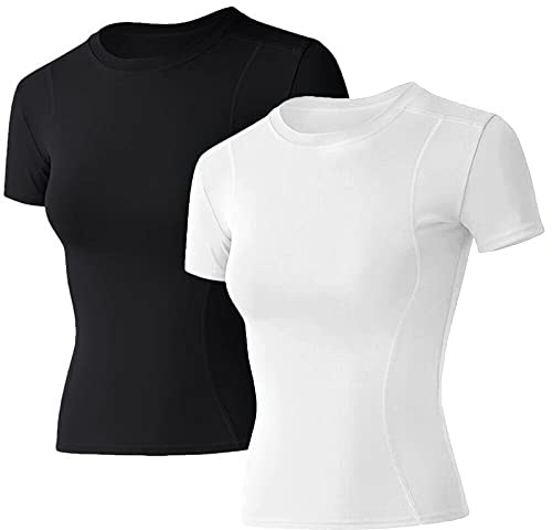 Loovoo Workout Shirts for Women Workout Shirts 2 Pack Short Sleeve Seamless Athletic Compression Dry Fit Yoga Gym Tops Tee