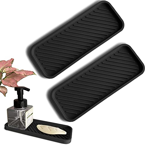2 Stück Silikon Seifenschalen, Kosmetikmatten und Mundwasserbecher-Untersetzer für die Abtropfmatte im Bad, Spülbeckenmatte und Matte für Gewürzdosen In der Küche (Schwarz S)